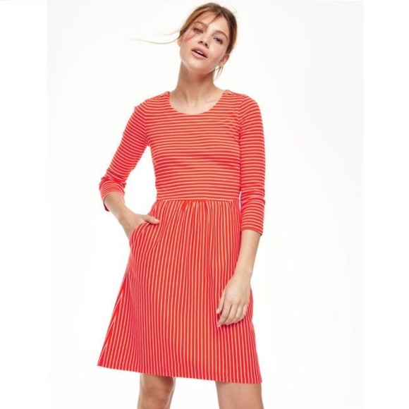 Boden Dresses & Skirts - Boden Janie Dress Orange Red Ivory Striped WH884